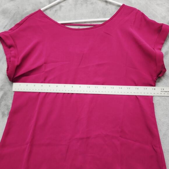 Pink Rose Scoop Neck Lattice Cutout Back Cuffed Sleeve Blouse Size M Pink Office - Picture 6 of 8